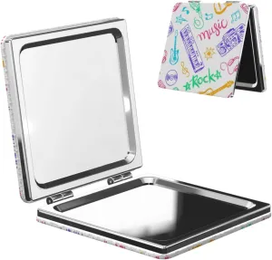 Music Pattern Small Makeup Mirror Portable Travel Cosmetic Mirror Folding Small Pocket Mirror