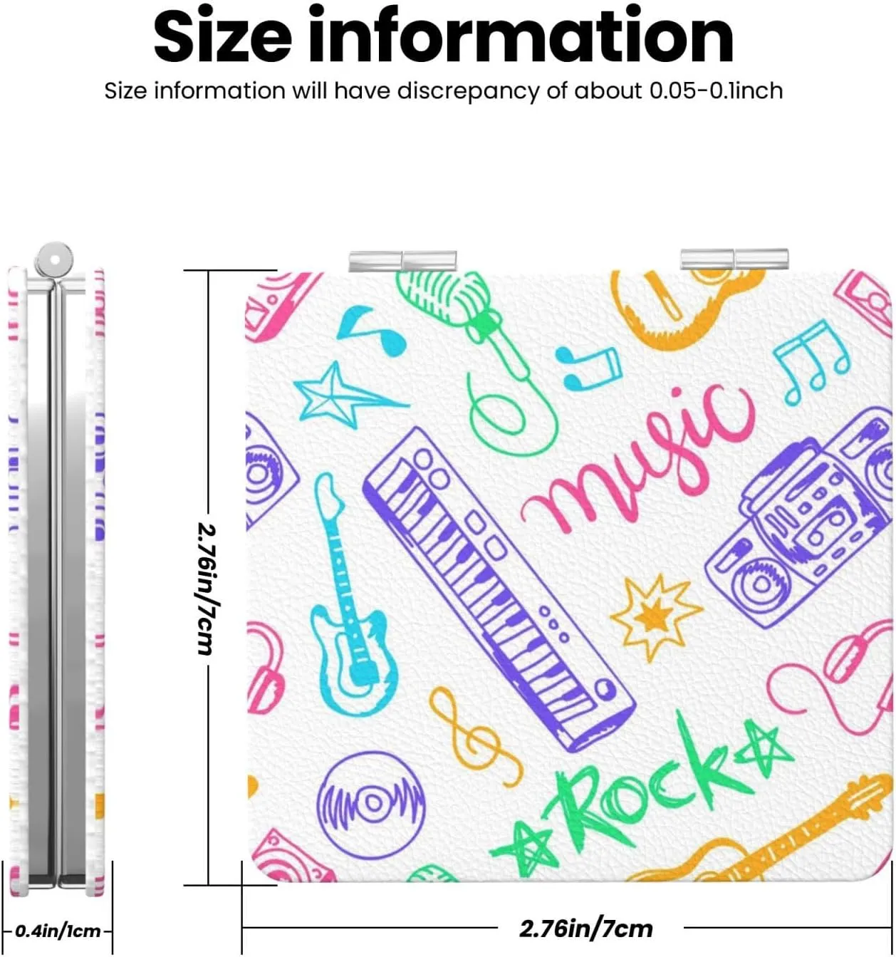 Music Pattern Small Makeup Mirror Portable Travel Cosmetic Mirror Folding Small Pocket Mirror