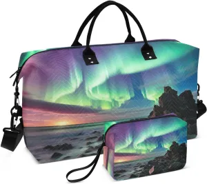 Mystical Nature Aurora Landscape Duffel Bag for Traveling, Gym Bags with Multiple Interior Pockets for Women Men Toiletry Purse Included 20.5”x 1.9” x 13.8”