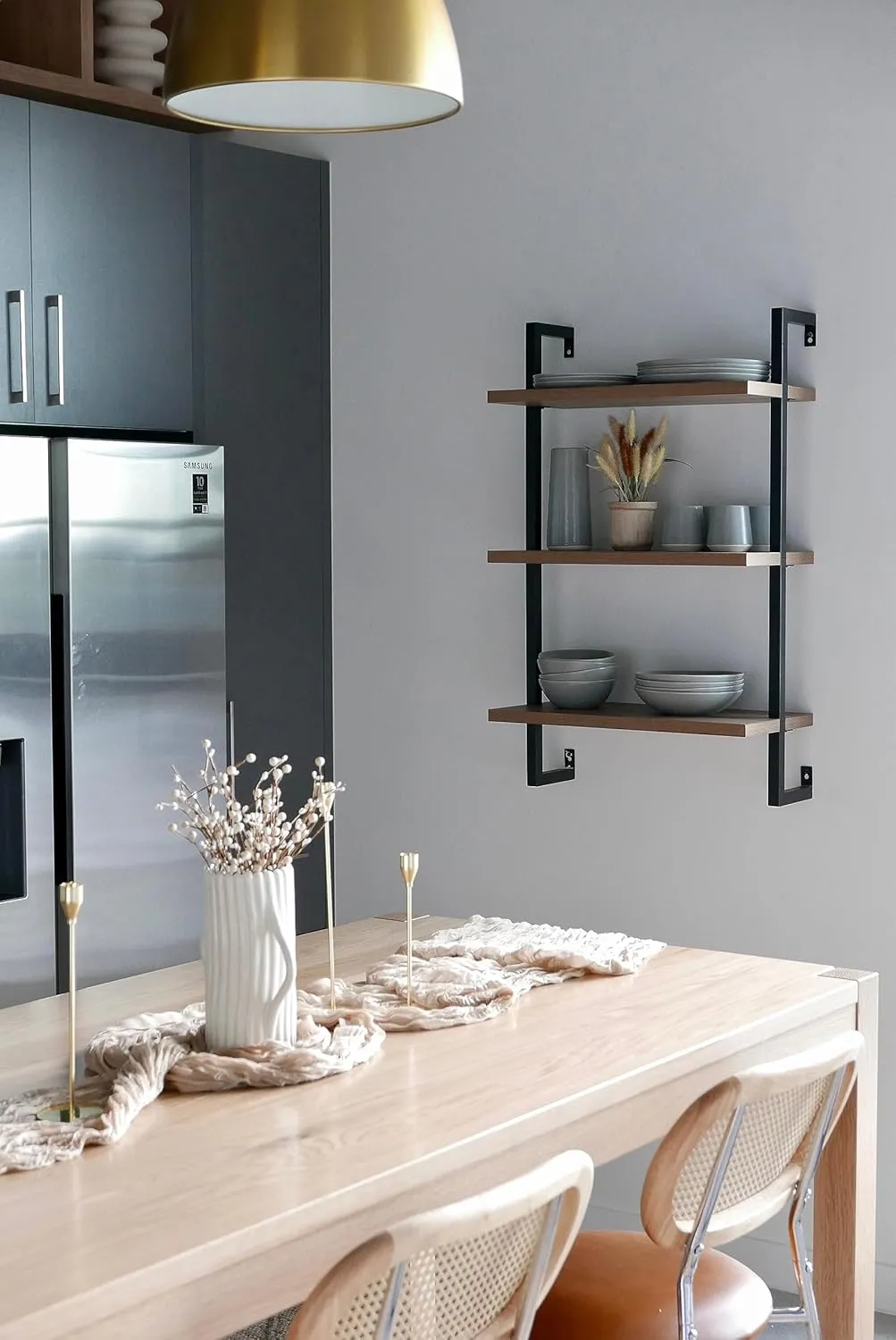 Nathan James Theo 3-Shelf Small Bookcase, Floating Wall Mount Bookshelf with Wood and Industrial Pipe/Metal Frame, Rustic Oak/Matte Black
