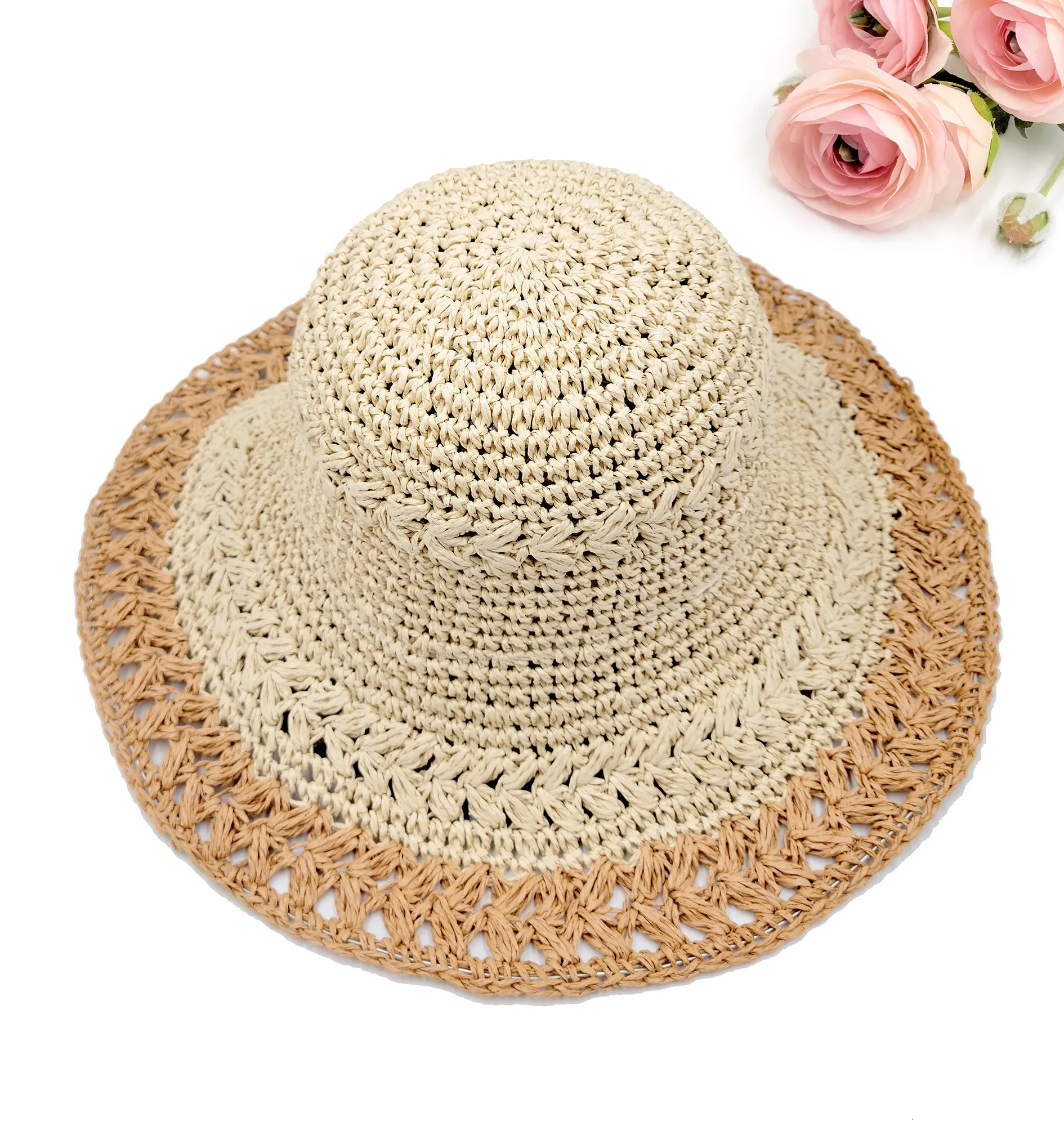 Natural Crochet Size Adjustable Foldable Straw Beach Hat