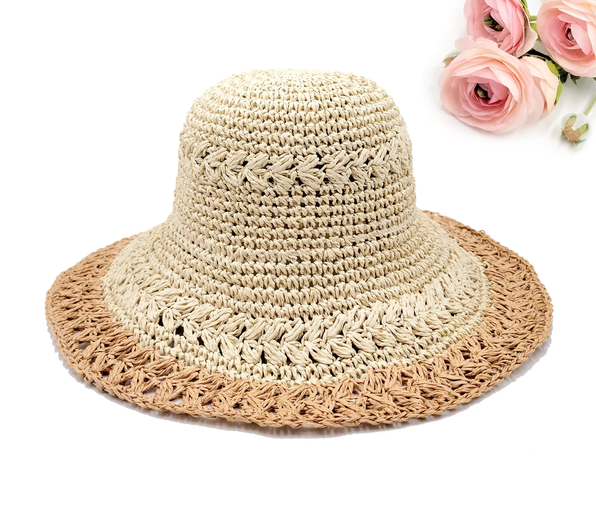 Natural Crochet Size Adjustable Foldable Straw Beach Hat