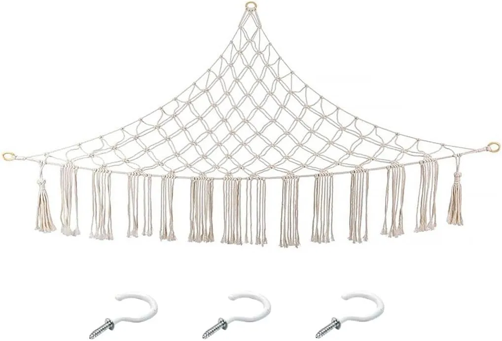 Net Bag, Exercise Ball Holder Corner Hanging Storage Net Or Hammock,Yoga Ball Rack Corner Hanging Storage Net for Yoga Studio and Gym Exercise, White