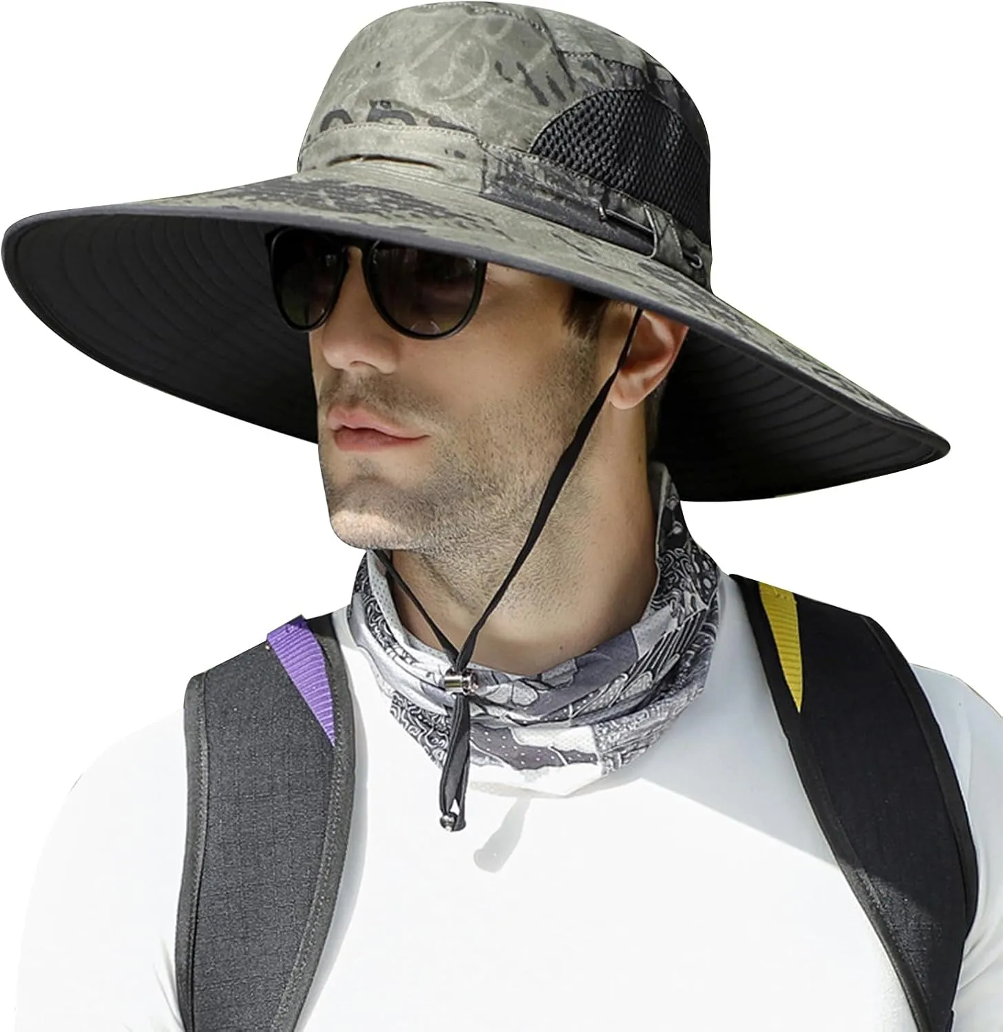 【New Size: L-XXL】 Wide Brim Fishing Sun Hat for Men UPF 50 Waterproof Breathable Safari Hiking Camping Hat for Big/Small Head