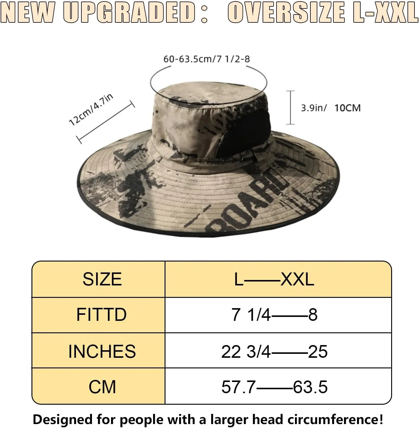 【New Size: L-XXL】 Wide Brim Fishing Sun Hat for Men UPF 50 Waterproof Breathable Safari Hiking Camping Hat for Big/Small Head