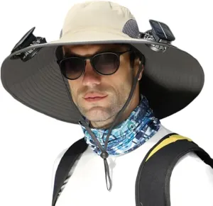 New Ultralight Solar Fan Sun Hat, Wide Brim Solar Fan Hat USB, Solar Powered Fan Hats for Men Fishing UPF 0