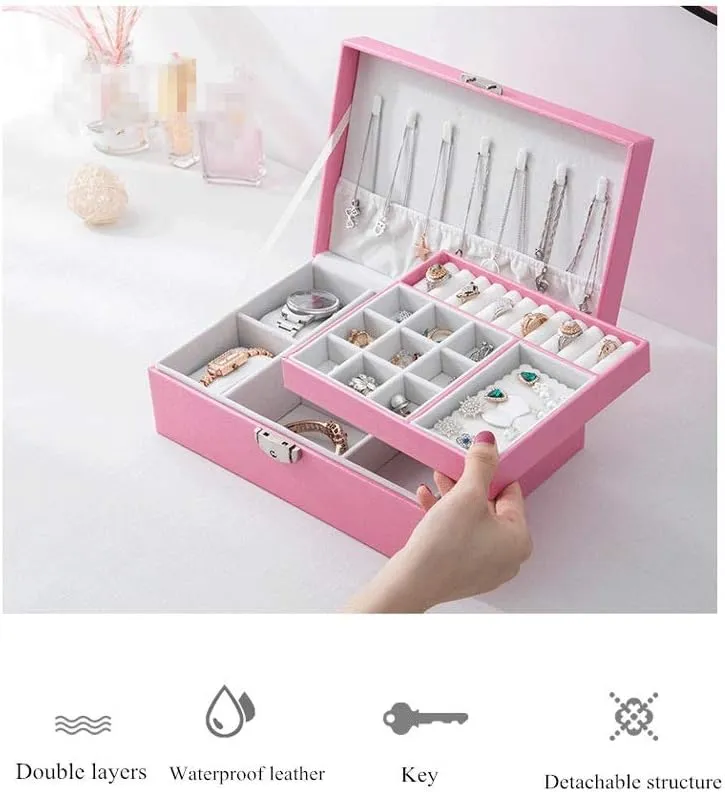 Newly Jewelry Storage Box Creative Leather Portable Multi-Layer Makeup Storage Box PU Watch Box (Color :) (Black)