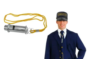 Nicky Bigs Novelties Deluxe Metal Train Conductor Whistle with Lanyard, Silver, One Size