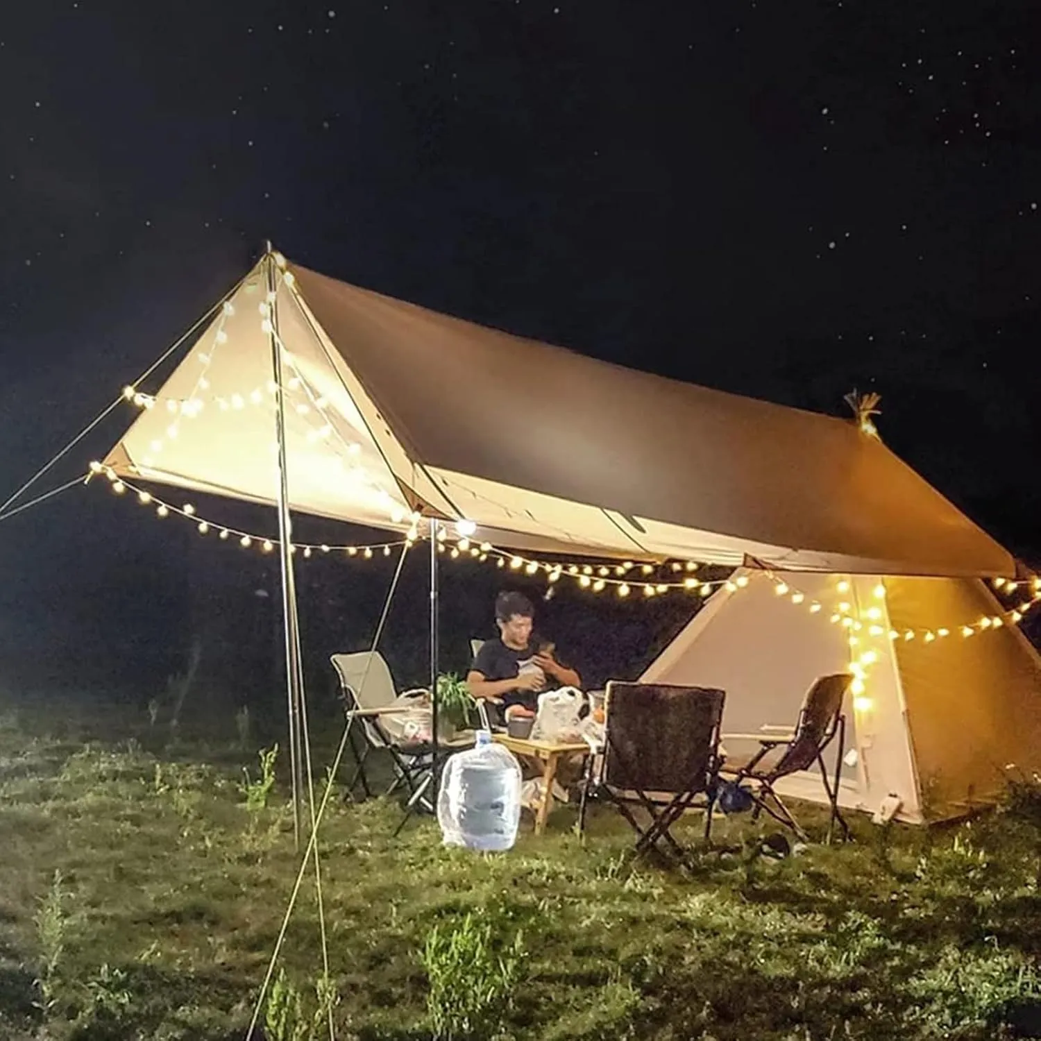 NIEH Pyramid Tent Indian Teepee Tents with Sun Shelter 3 4 People Family Tent Outdoor Camping Cotton Tent Yurt Tent for Mountaineering Hiking Camping