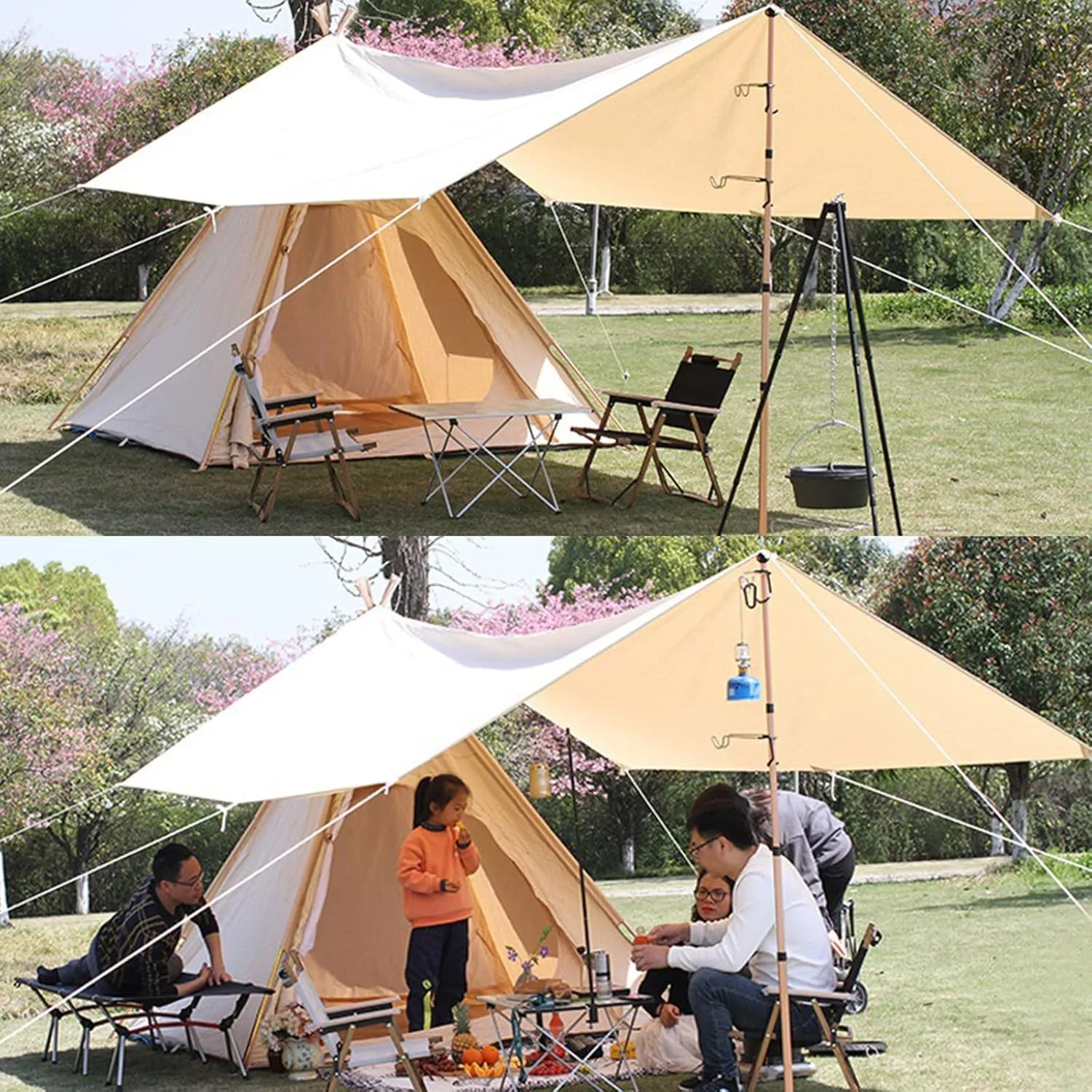 NIEH Pyramid Tent Indian Teepee Tents with Sun Shelter 3 4 People Family Tent Outdoor Camping Cotton Tent Yurt Tent for Mountaineering Hiking Camping