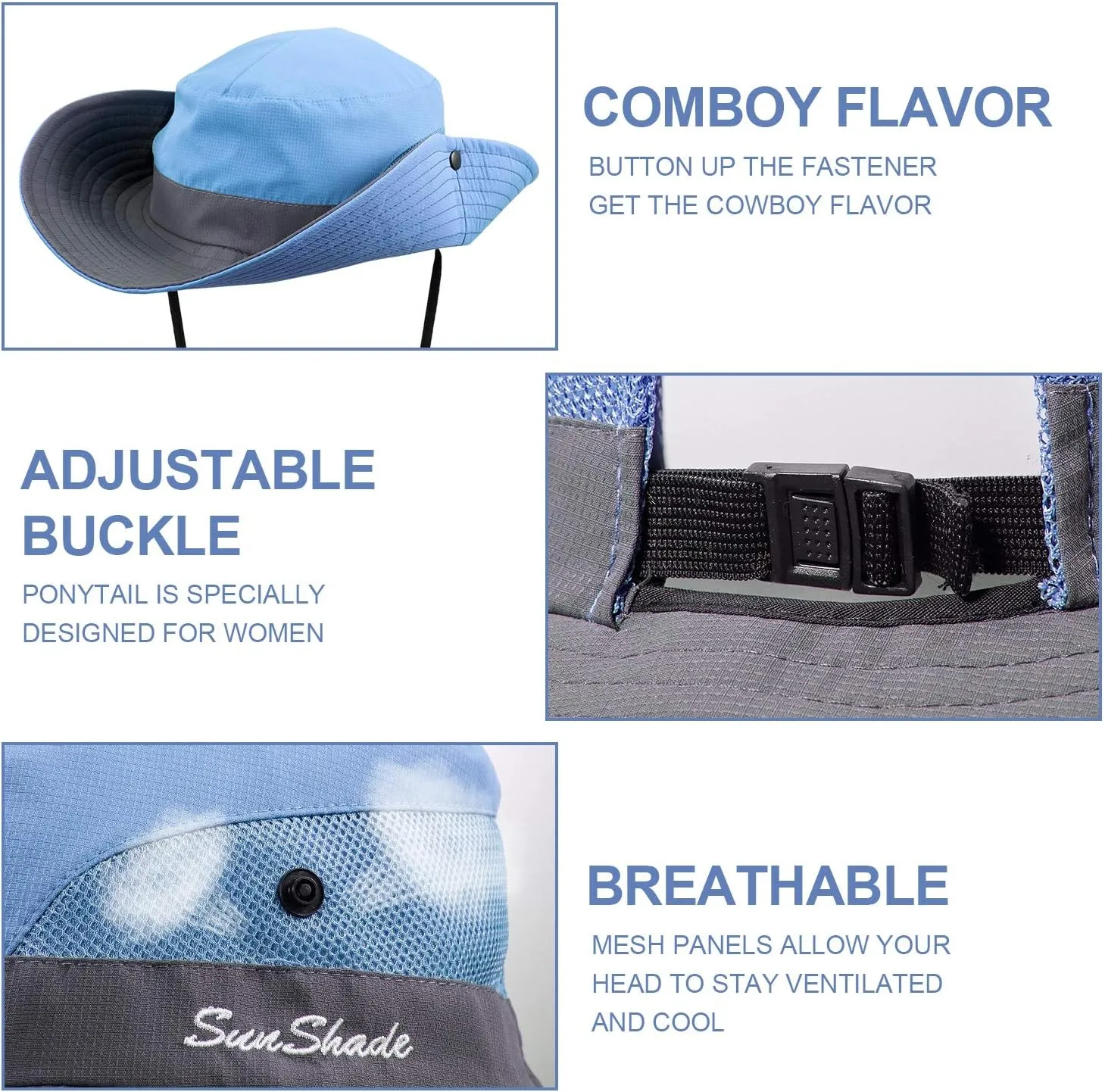 Norme 2 Pieces Women's Outdoor Sun Hat UV Protection Foldable Mesh Wide Brim Beach Fishing Cap Ponytail
