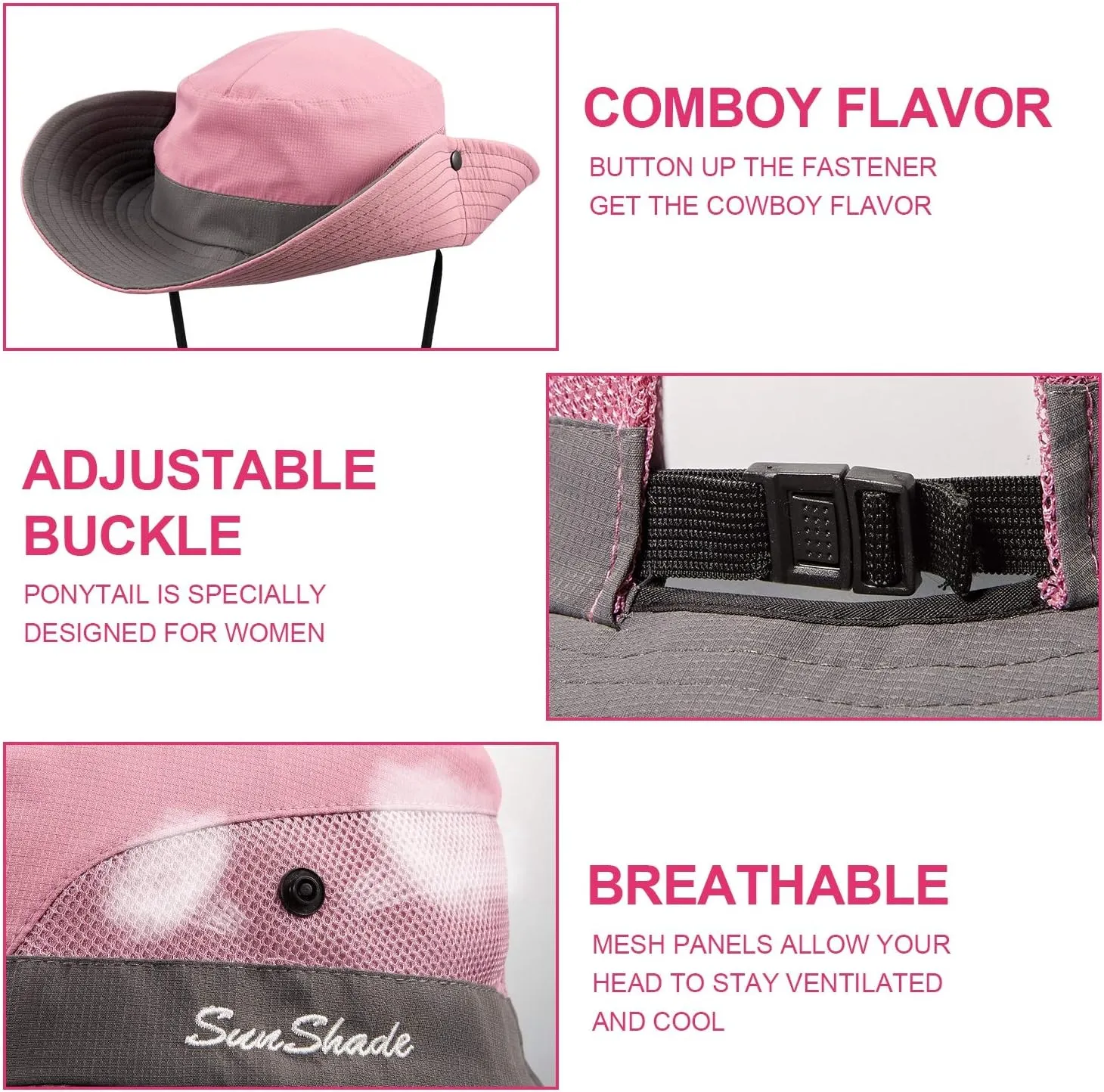 Norme 2 Pieces Women's Outdoor Sun Hat UV Protection Foldable Mesh Wide Brim Beach Fishing Cap Ponytail