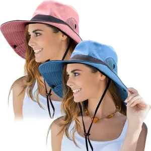 Norme 2 Pieces Women's Outdoor Sun Hat UV Protection Foldable Mesh Wide Brim Beach Fishing Cap Ponytail