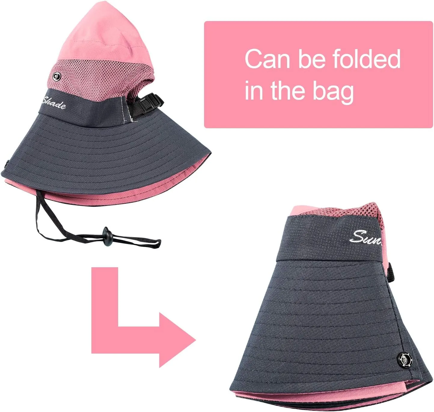 Norme 2 Pieces Women's Outdoor Sun Hat UV Protection Foldable Mesh Wide Brim Beach Fishing Cap Ponytail