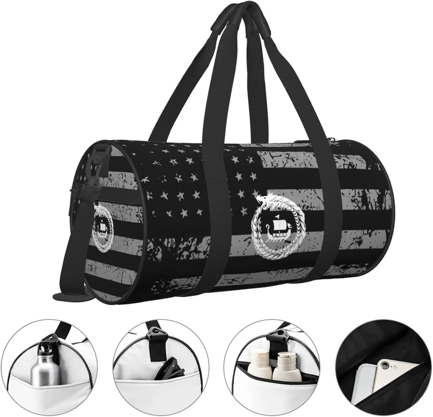 Norse Mythology Viking Travel Luggage Duffel Bag Sports Rolling Foldable Duffel Bag, Black