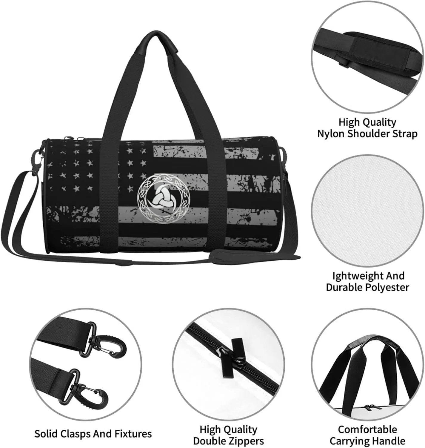 Norse Mythology Viking Travel Luggage Duffel Bag Sports Rolling Foldable Duffel Bag, Black