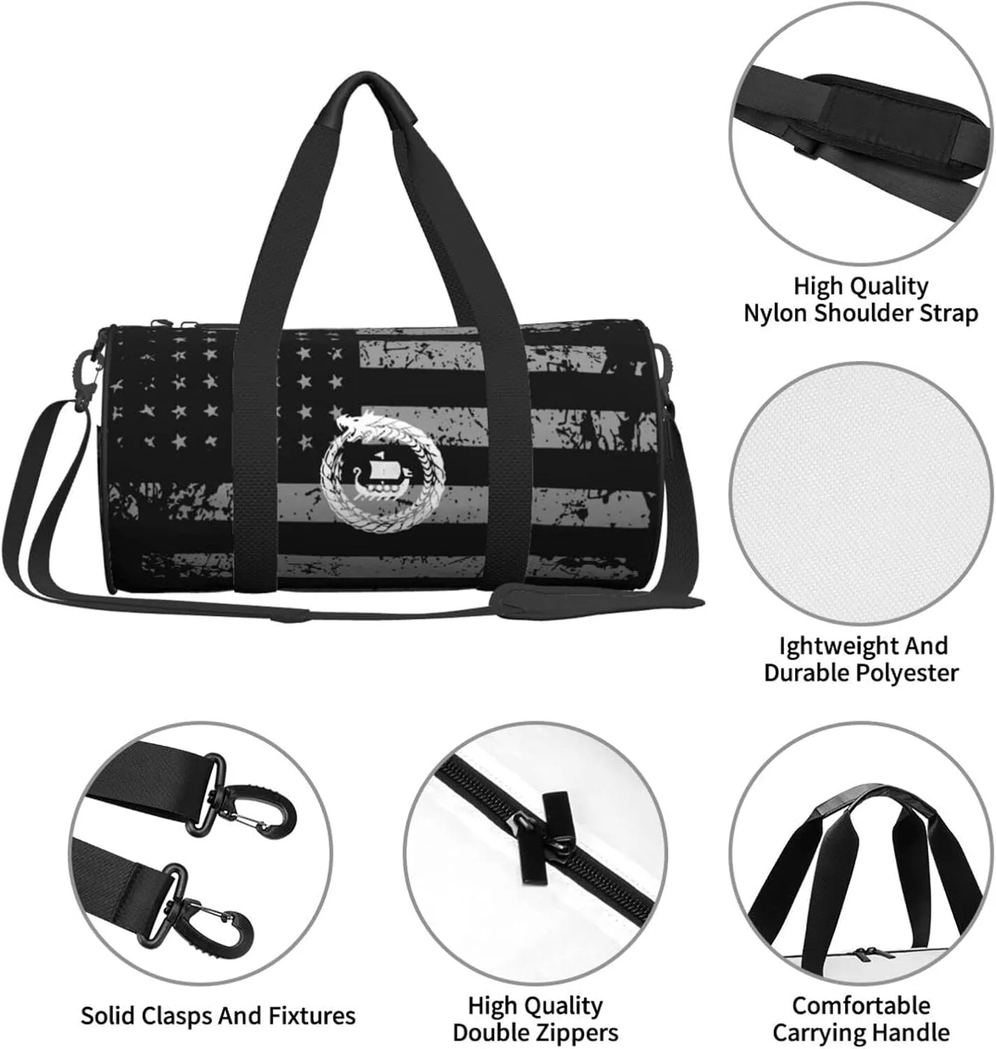 Norse Mythology Viking Travel Luggage Duffel Bag Sports Rolling Foldable Duffel Bag, Black