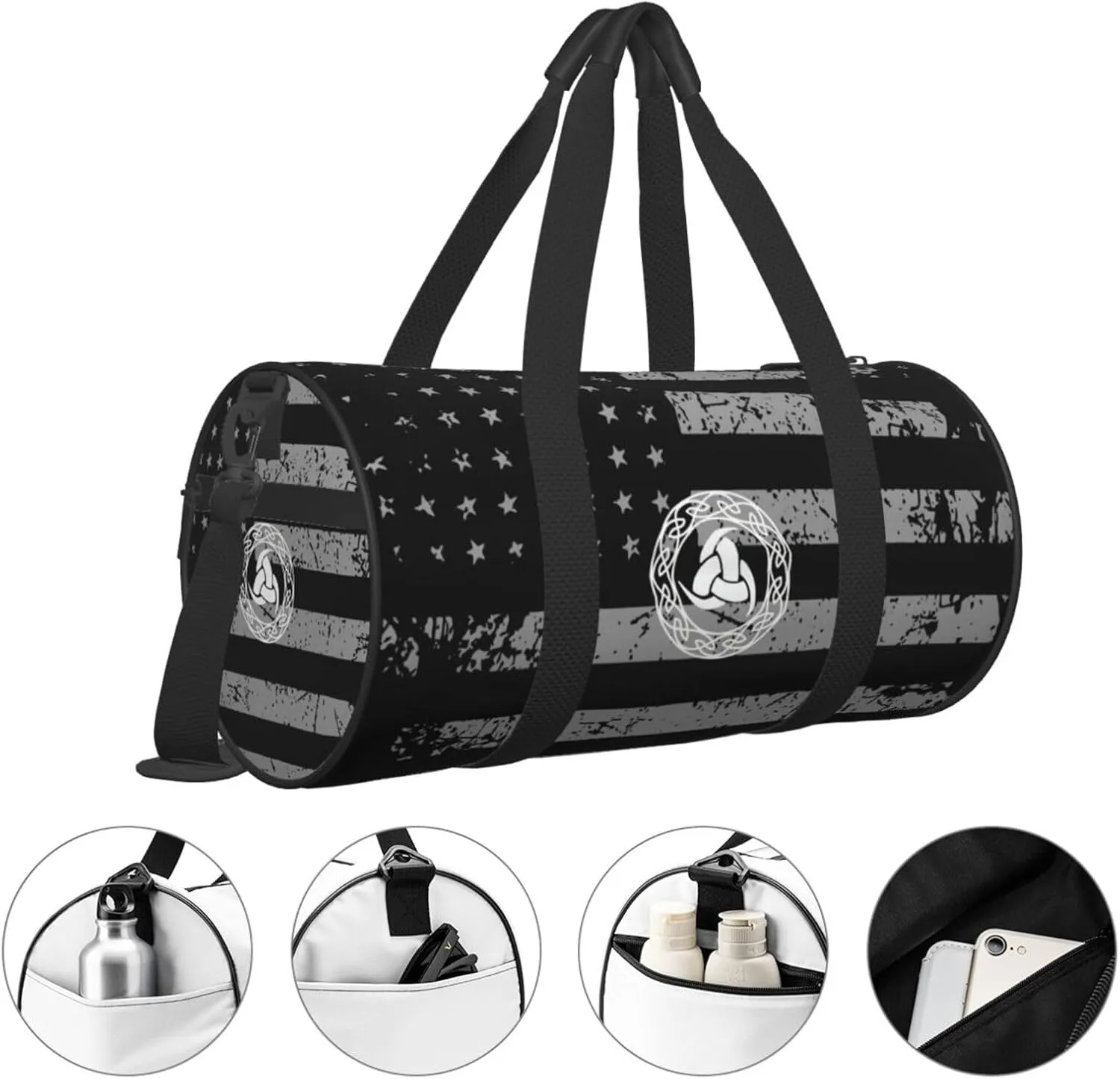 Norse Mythology Viking Travel Luggage Duffel Bag Sports Rolling Foldable Duffel Bag, Black