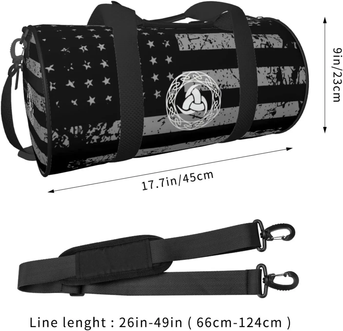 Norse Mythology Viking Travel Luggage Duffel Bag Sports Rolling Foldable Duffel Bag, Black