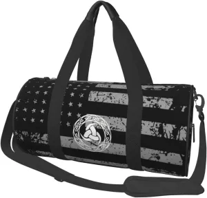 Norse Mythology Viking Travel Luggage Duffel Bag Sports Rolling Foldable Duffel Bag, Black