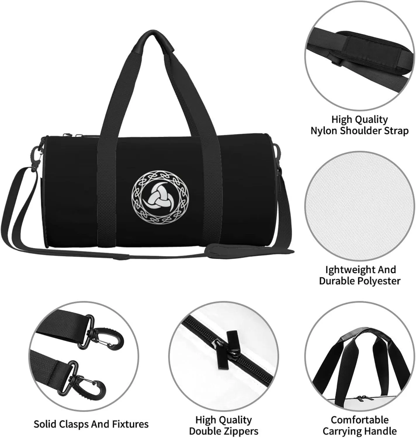 Norse Mythology Viking Travel Luggage Duffel Bag Sports Rolling Foldable Duffel Bag, Black