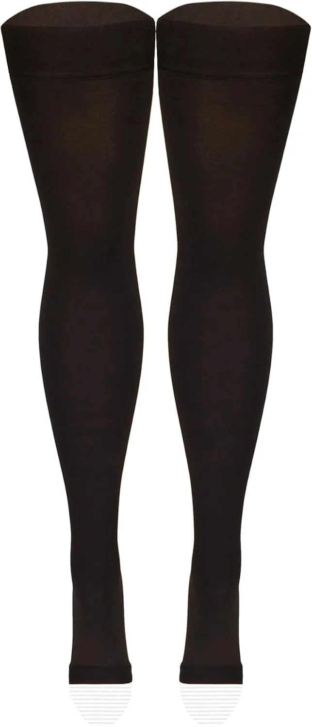 Nuvein Medical Compression Stockings, 20-30 mmHg Support, Women & Men Thigh Length Hose, Open Toe, Black, Large