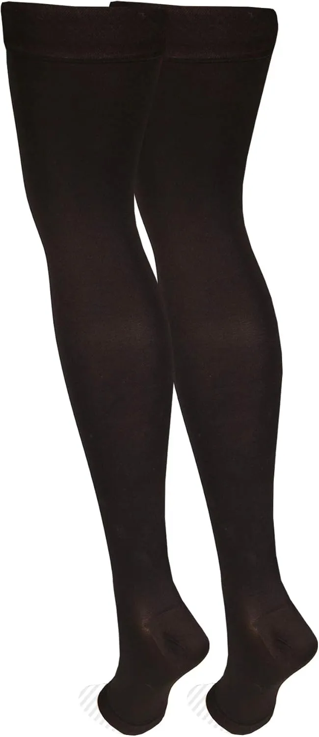 Nuvein Medical Compression Stockings, 20-30 mmHg Support, Women & Men Thigh Length Hose, Open Toe, Black, Large
