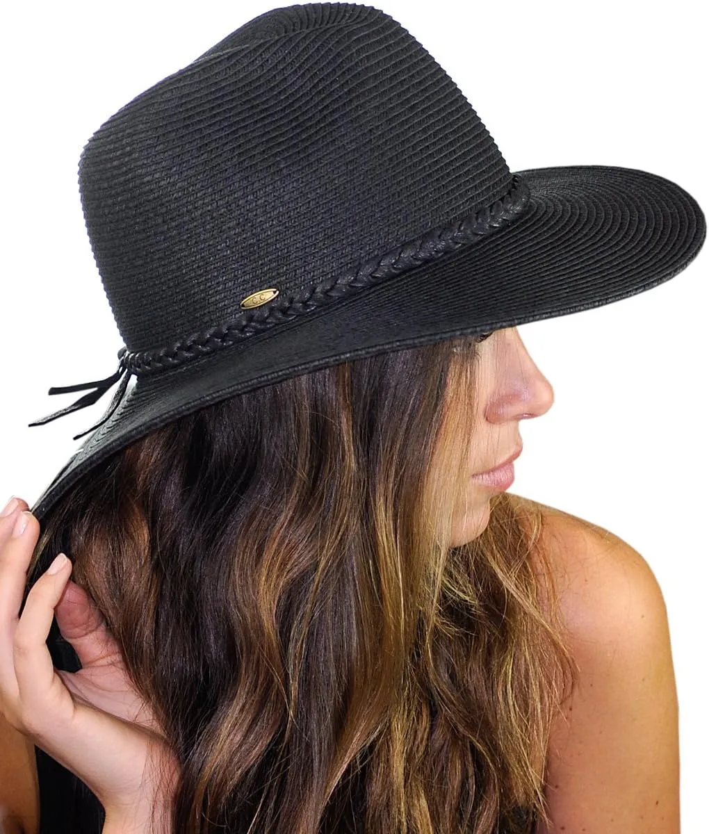 NYFASHION101 Teardrop Dent Braided Trim Casual Panama Fedora Sun Hat