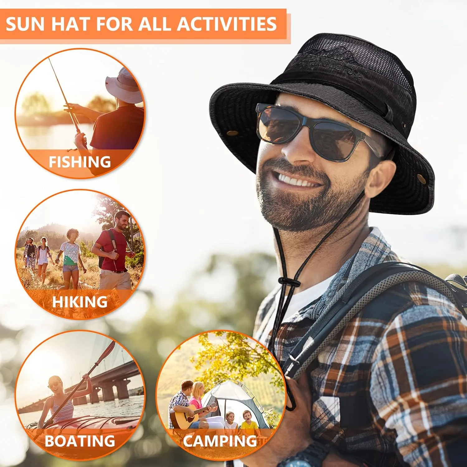 Obling Sun Hat for Men Women, Fishing Hat UPF 50 Wide Brim Bucket Hat Safari Boonie Hat