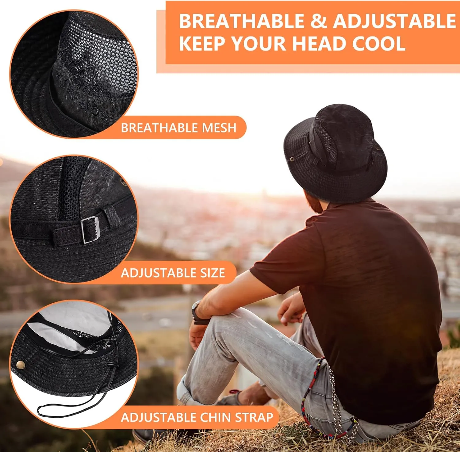 Obling Sun Hat for Men Women, Fishing Hat UPF 50 Wide Brim Bucket Hat Safari Boonie Hat