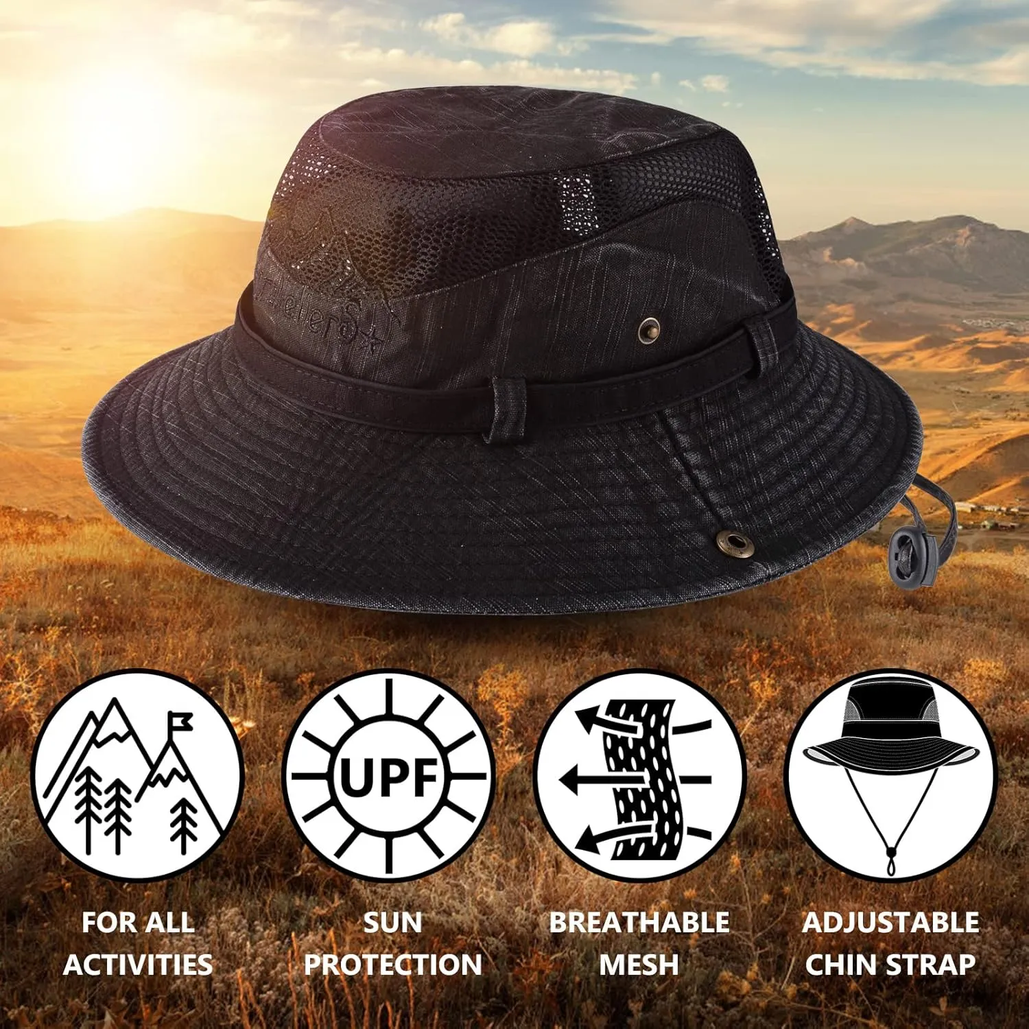 Obling Sun Hat for Men Women, Fishing Hat UPF 50 Wide Brim Bucket Hat Safari Boonie Hat
