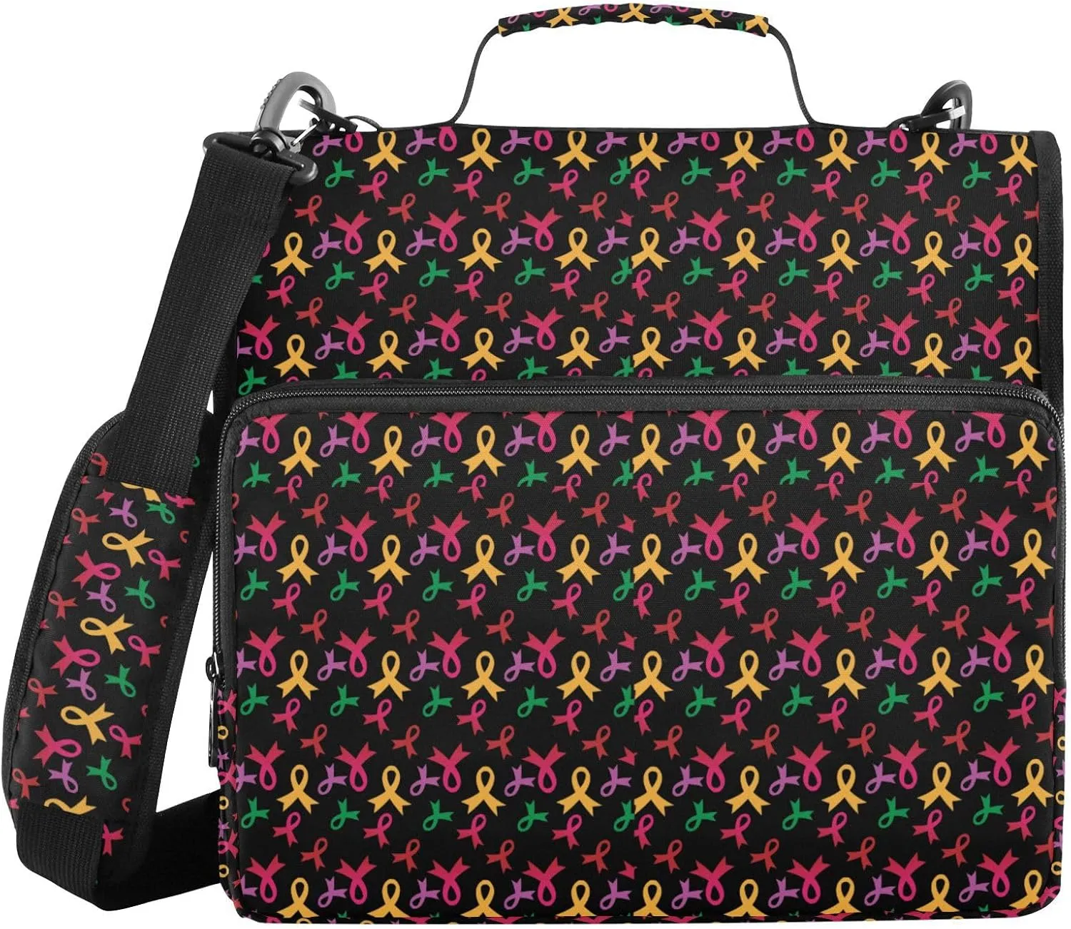 October Cancer Ribbon Binder Bag 3 Ring Binder Trapper Keeper Zipper Binders Organizer for Office