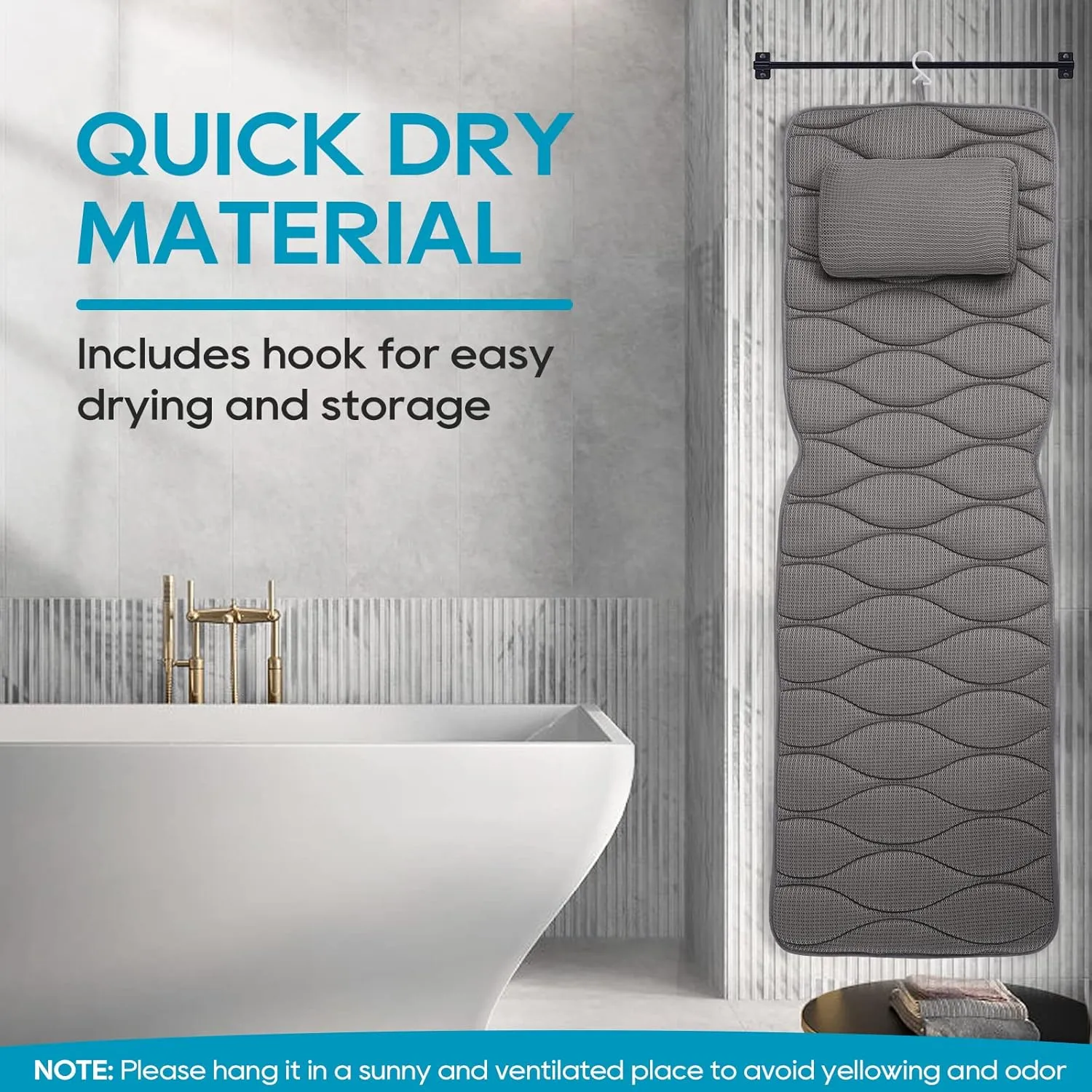 OMYSTYLE Full Body Bath Pillow, Bath Pillows for tub with Mesh Washing Bag & 21 Non-Slip Suction Cups, Spa Bathtub for Head Neck Shoulder and Back Support - 5D Air Mesh & Quick Drying | Gray