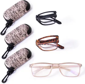 OPTOFENDY Folding Reading Glasses for Women Men, Small Spring Hinge Readers, Portable Blue Light Glasses with Zipper Case