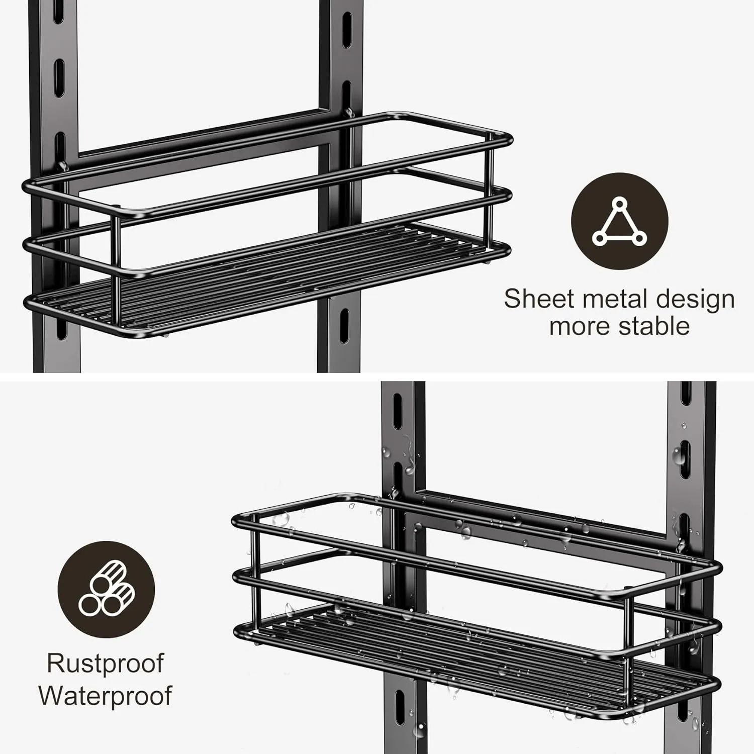 Orimade Adjustable Anti-slip Bathroom Organizer, Rustproof Hanging Shower Caddy with 2 Hooks for Razor, No Drilling Shower Shelves Storage Rack 2 Tier, Black