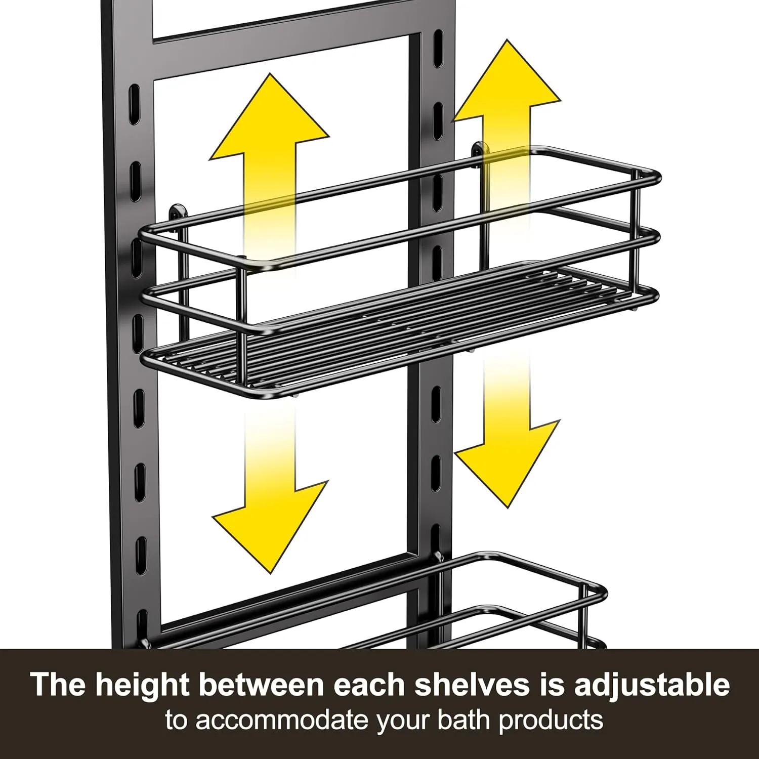Orimade Adjustable Anti-slip Bathroom Organizer, Rustproof Hanging Shower Caddy with 2 Hooks for Razor, No Drilling Shower Shelves Storage Rack 2 Tier, Black