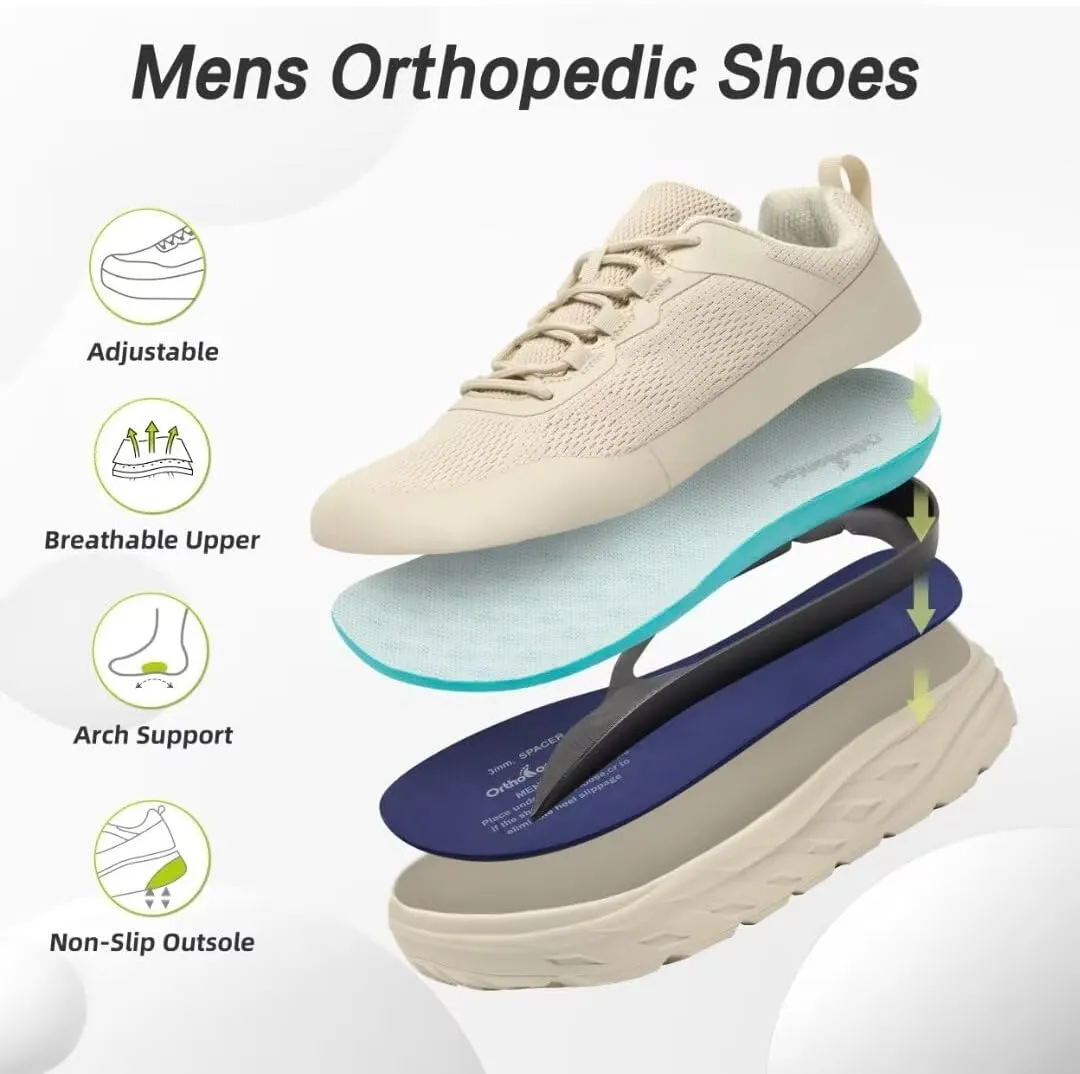 OrthoComfoot Men's Orthopedic Diabetic Wide Walking Shoes: Comfortable Casual Arch Support Plantar Fasciitis Fashion Sneakers, Work Tennis Orthotic High Arch Swollen Feet Shoes for Foot Heel Pain