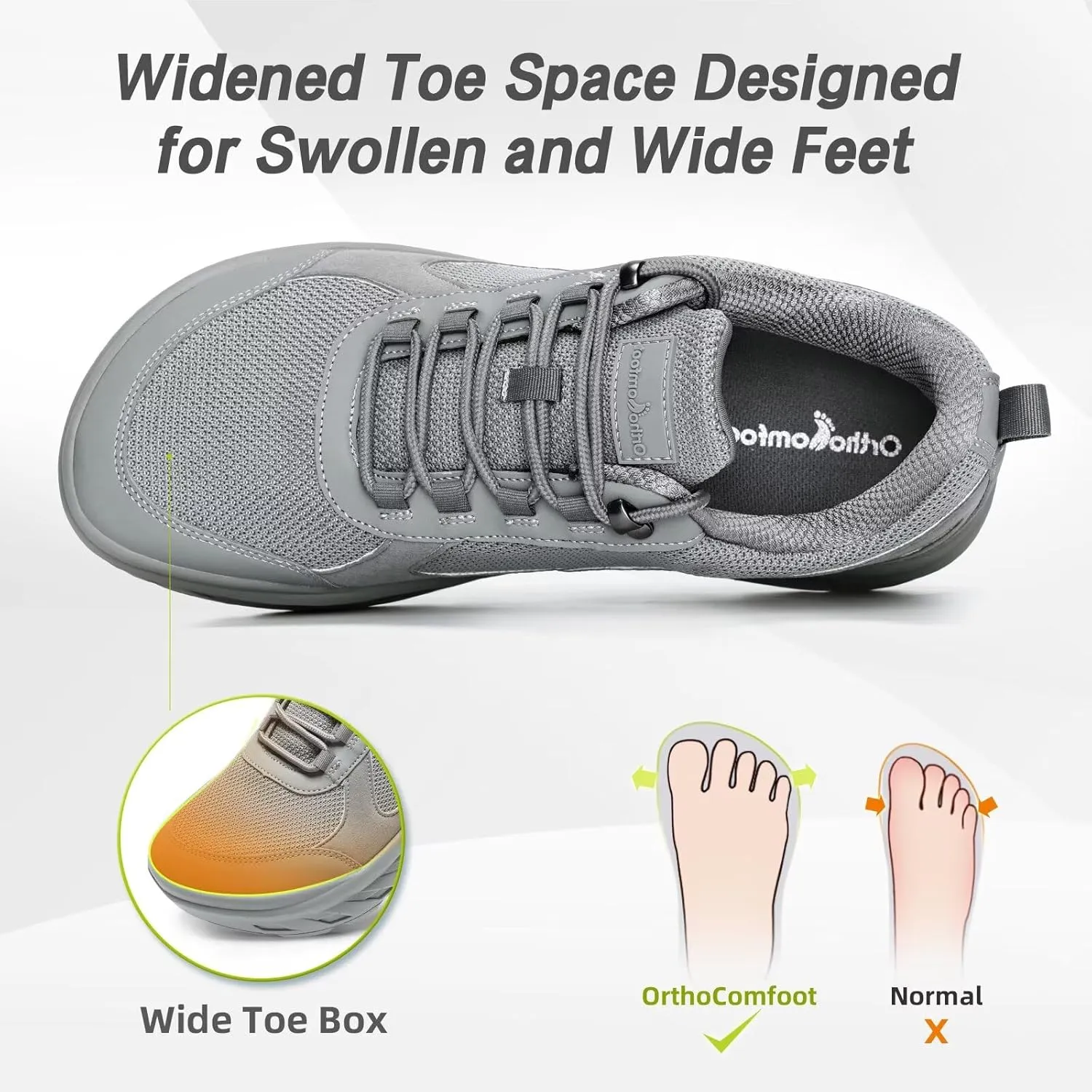 OrthoComfoot Men's Orthopedic Diabetic Wide Walking Shoes: Comfortable Plantar Fasciitis Fashion Sneakers with Arch Support for Swollen, Casual Hammer Toes Shoes for Foot and Heel Pain Relief