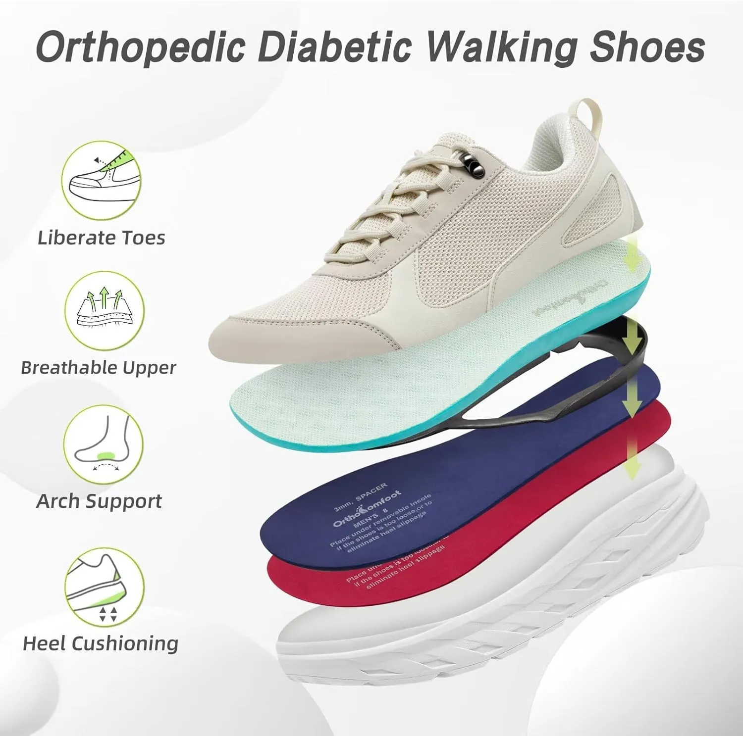 OrthoComfoot Men's Orthopedic Diabetic Wide Walking Shoes: Comfortable Plantar Fasciitis Fashion Sneakers with Arch Support for Swollen, Casual Hammer Toes Shoes for Foot and Heel Pain Relief