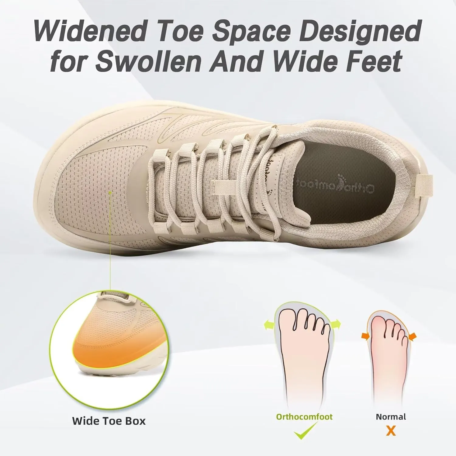 OrthoComfoot Women's Orthopedic Diabetic Wide Walking Shoes: Comfortable Casual Arch Support Plantar Fasciitis Sneakers, Tennis Orthotic High Arch Swollen Feet Work Shoes for Ankle and Heel Pain