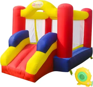 Outdoor Play Bounce House with Slide Inflatable Bouncer Backyard Playground Sets with Blower, Dart Target Game for Kids 6.6x9.6x5.8ft