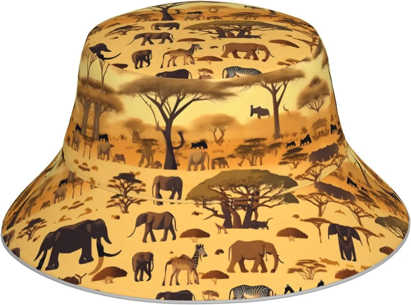 Outdoor Reflective Bucket Hat for Women and Men Protection Headwear for Travel Camping African Grassland Animals Prints Black