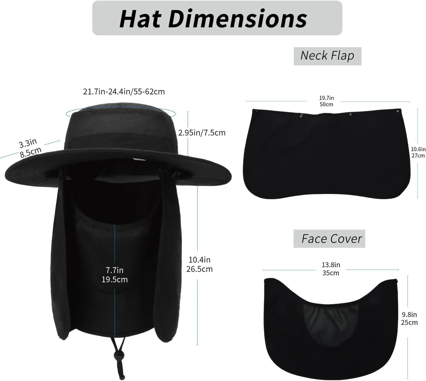 Outdoor Sun Hat UPF 50 Protection Waterproof Fishing hat Face Cover Summer Neck Flap Hat