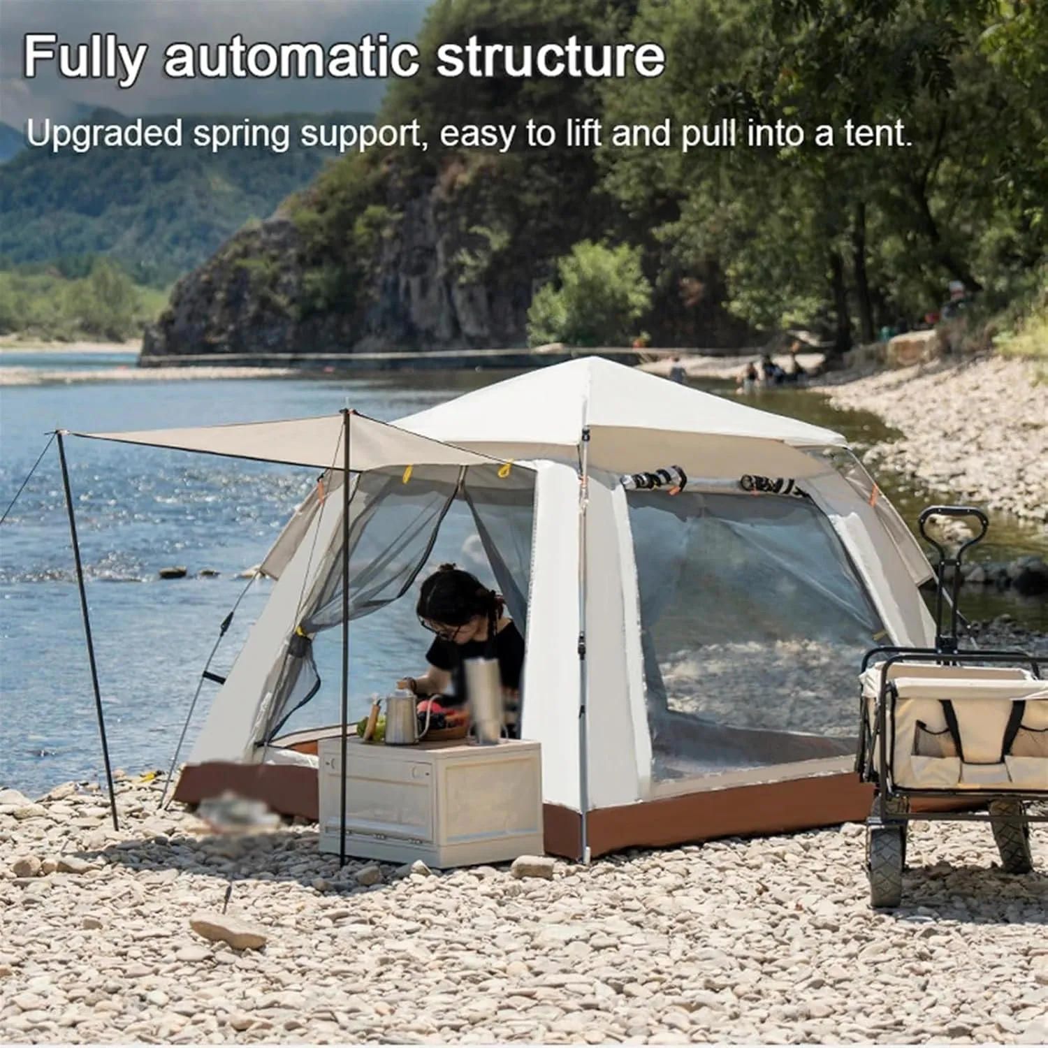 Outdoor Travel Camping Tent Automatic Quick-Opening Tent Portable Rainproof Sunshine-Proof Tent Hiking Fishing Sunshine Shelter (S 3 4 Person One Size)