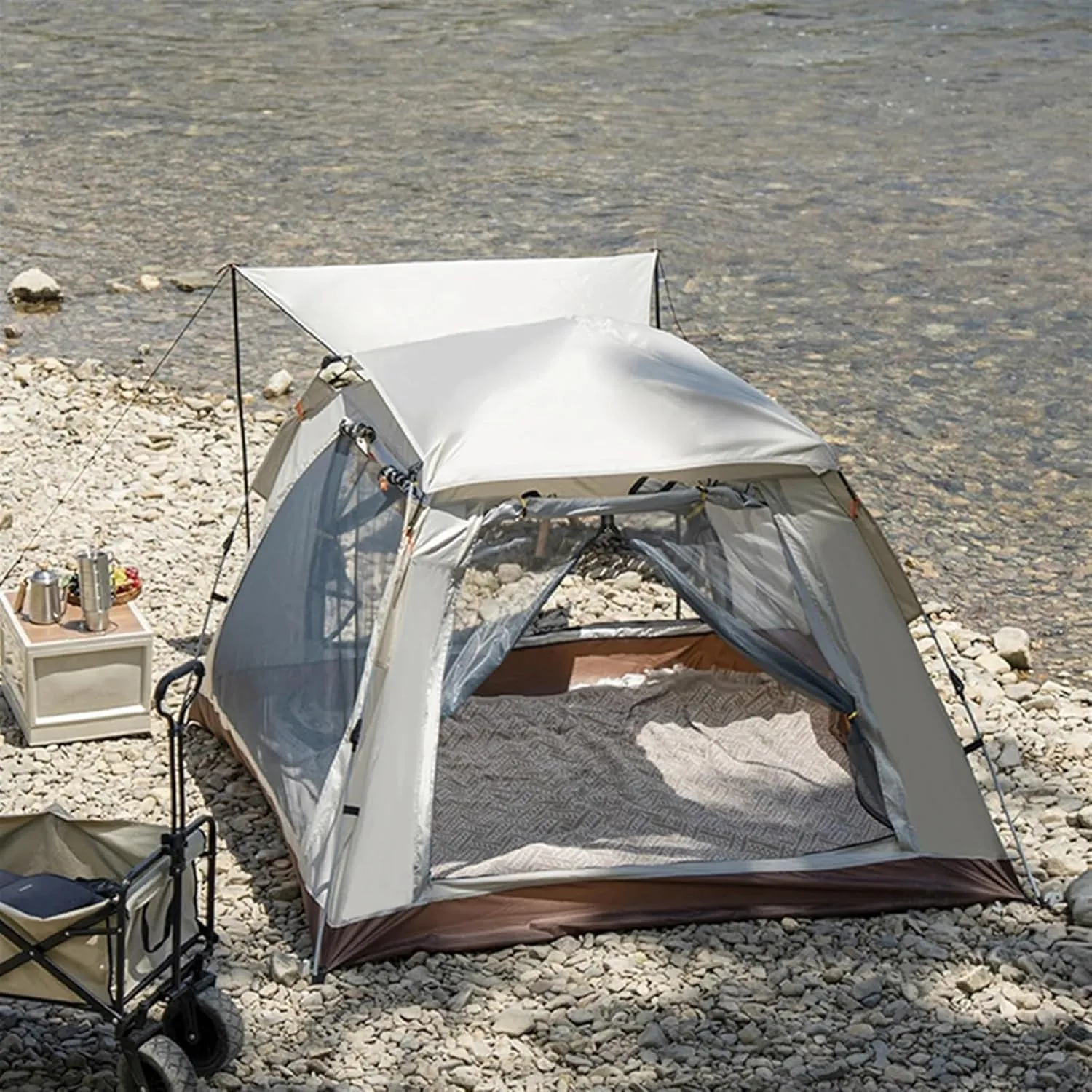 Outdoor Travel Camping Tent Automatic Quick-Opening Tent Portable Rainproof Sunshine-Proof Tent Hiking Fishing Sunshine Shelter (S 3 4 Person One Size)
