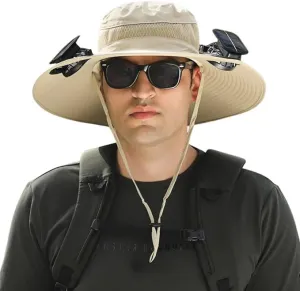 Outdoor Wide Brim Sun Hat for Men & Women, UPF 50  UV Protection Hat with Adjustable Chin Strap, Breathable Quick-Dry Fabric, Foldable Hiking Fishing Safari Hat for Summer Beige
