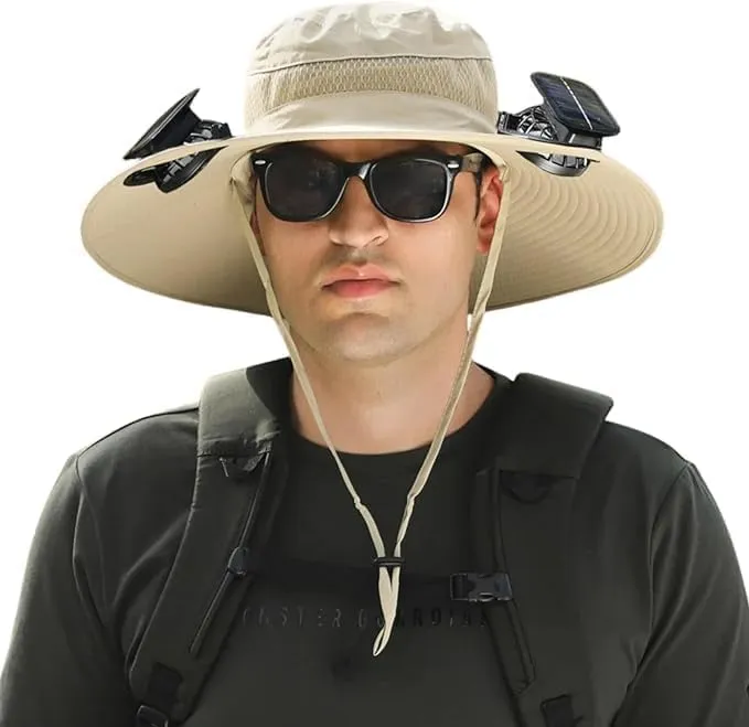 Outdoor Wide Brim Sun Hat for Men & Women, UPF 50  UV Protection Hat with Adjustable Chin Strap, Breathable Quick-Dry Fabric, Foldable Hiking Fishing Safari Hat for Summer Beige