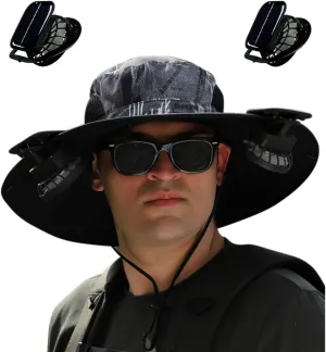 Outdoor Wide Brim Sun Hat with 2 Solar Fan, Colitt - Fishing Hat with Built in Fan Sun Bucket Hats for Men&Women
