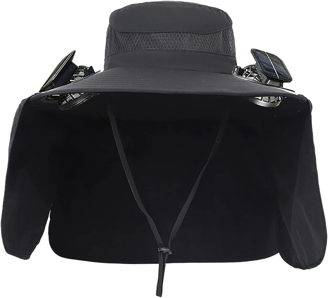 Outdoor Wide Brim Sun Hat with 2 Solar Powered,Beach Fan Hat for Men Women, UPF 0 Fishing Beach Hat Fan Built in