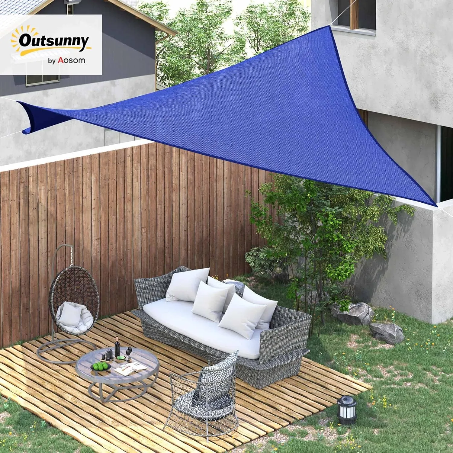 Outsunny 16' x 20' Sun Shade Sail Canopy Outdoor Shade Sail Cloth for Patio Deck Yard with D-Rings and Rope Included, Blue